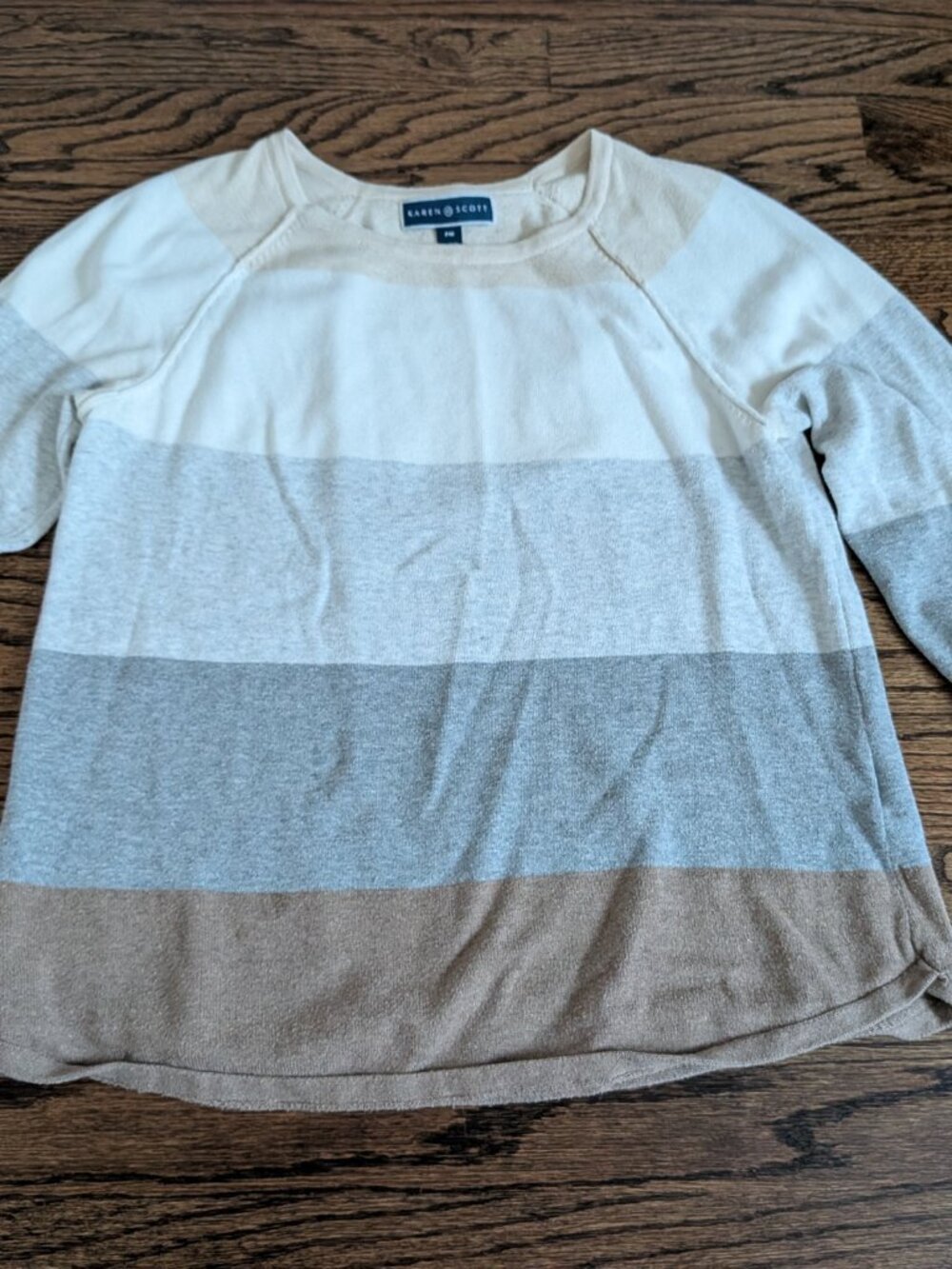 Karen Scott Colorblocked Knit Shirt in grey/brown